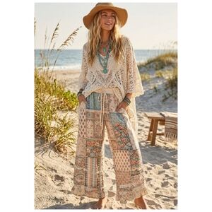 Boho Floral Contrast Ruffle Pants